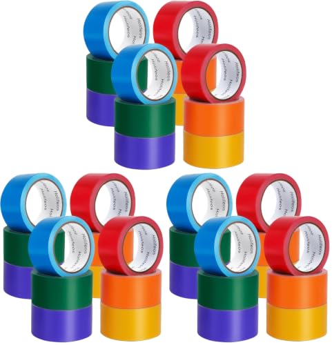 Colored Duct Tape - 12 Rolls (180 Yards Total, 2 Rolls per Color), 2 Inch x 15 Yard Heavy Duty Tape in Yellow, Red, Orange, Blue, Purple, Green and Rainbow Patterns, Waterproof (Pack of 3) - color: Yellow, Red, Orange, Blue, Purple, Green, size: 2 in x 15