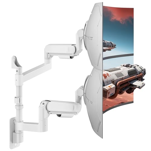 ARES WING Dual Monitor Wall Mount for 24-57 Inch Ultrawide Screen, White - color: White, size: Dual Monitor Arm