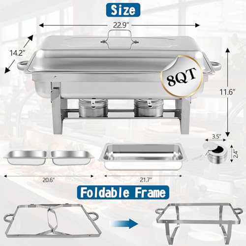 Chafing Dish for Buffet, 6 Pack 9QT Stainless Steel Chafing Servers - size: 6 Pack Silver