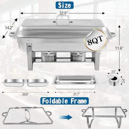 Chafing Dish for Buffet, 6 Pack 9QT Stainless Steel Chafing Servers - size: 6 Pack Silver