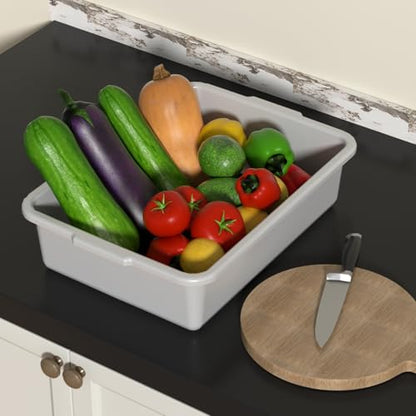 8 L Commercial Bus Tote Box, Light Grey Plastic Dish Pan 5 Pack - size: 8 L without Lid
