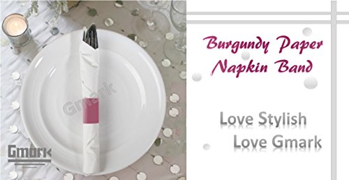 Gmark Self-Adhesive Burgundy Paper Napkin Bands (2500 Count) - 4.25 x 1.5 Inch Professional Napkin Rings - Self-Sealing Disposable Silverware Wrappers for Restaurants & Formal Events GM1050 - color: Burgundy