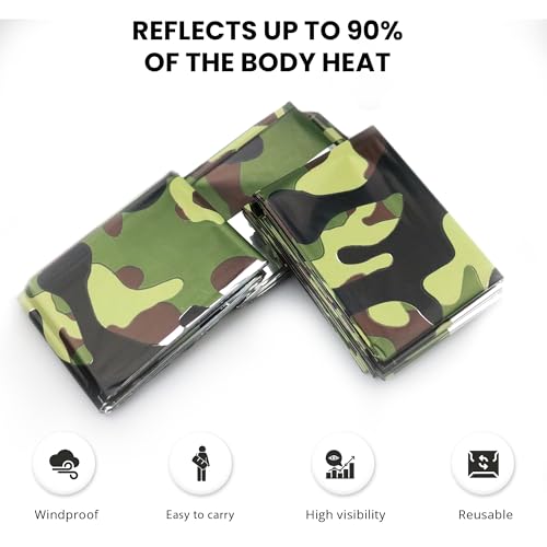 Primacare CB-6842-10 Emergency Mylar Thermal Blankets 10 Pack – 84"x52" Waterproof Space Blankets for Survival, First Aid, Camping, Hiking, Outdoor & Emergency Use – Lightweight Camouflage Design - color: Camouflage
