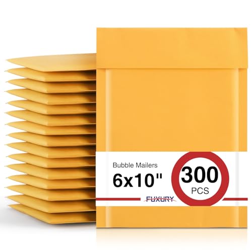 Fuxury Kraft Bubble Mailer 6x10" 300 Pack Usable Size 6x9" Padded Envelopes - color: Yellow, size: 6x10" 300PC