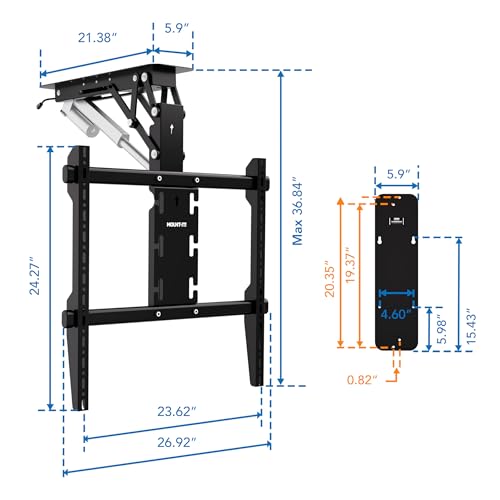 Mount-It! Motorized Ceiling TV Mount – Silent Electric Flip Down TV Mount for 50’’-90’’ Screens, Retractable Drop Down Design, RF Remote, VESA Compatible, 88 lbs Capacity, Black - color: Black