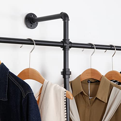 Modern Simple Industrial Pipe Clothing Rack, Display Stand Wall Mounted Clothes Garment Rack Heavy Duty Hanging Clothes Rods Bar for Closet Storage, 134in Black - color: III-Black