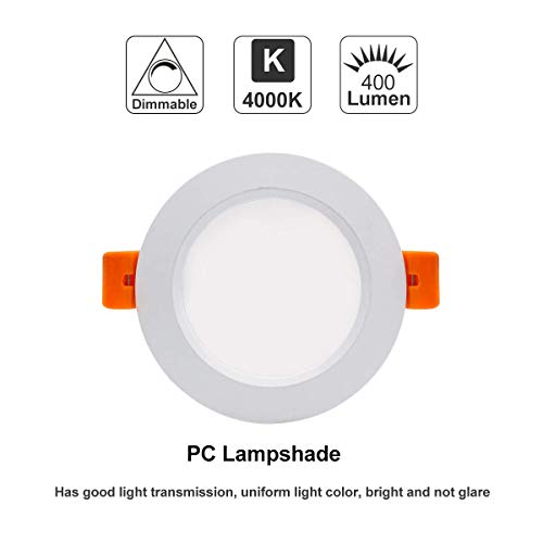3 Inch LED Recessed Lighting, Dimmable Downlight 5W(40W Halogen Equivalent), CRI80, 4000K Natural White, Ceiling Light with LED Driver(10 Pack) - color: 4000k (Natural White), size: White-3Inch-10Pack