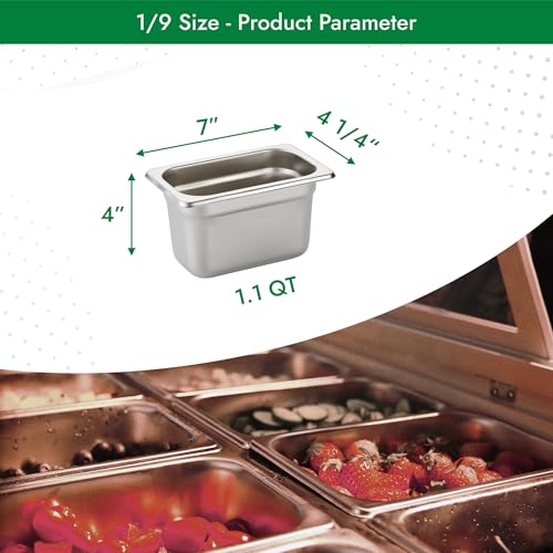 HECMAC 6 Pack Anti-Jam Hotel Pans, 1/9 Size 4 Inch Deep, Commercial Stainless Steel Chafing Steam Table Pan, Catering Storage Metal Food Pan, 23 Gauge - size: 1/9 Size, 4" Deep