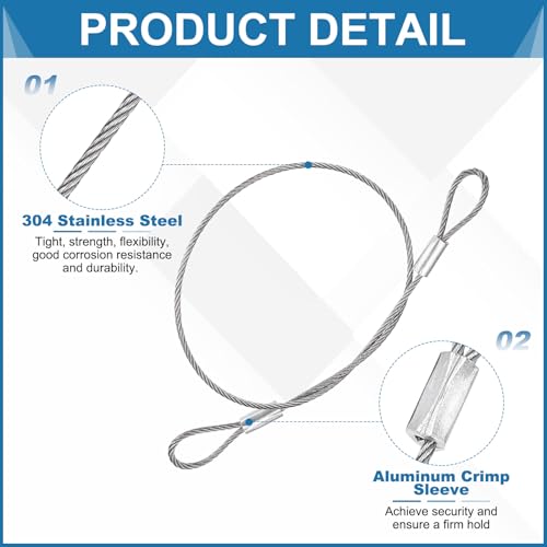 PATIKIL 1.5mmD x 12" L Outdoor Travel Security Cable, 5PCS 304 Stainless Steel Safety Wire Rope Luggage Anti-Theft Cable with Loop Ends for Bike Motorcycle Home Decoration, Silver - size: 0.06 in D x 12 in L