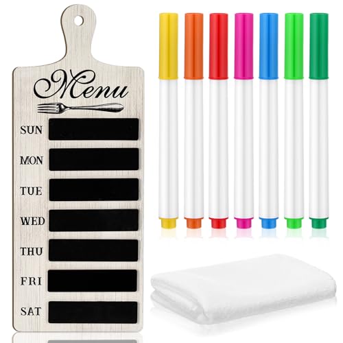 Maxdot Weekly Menu Board Kitchen 16.5 x 6.3 Inches 7 Markers and Towel