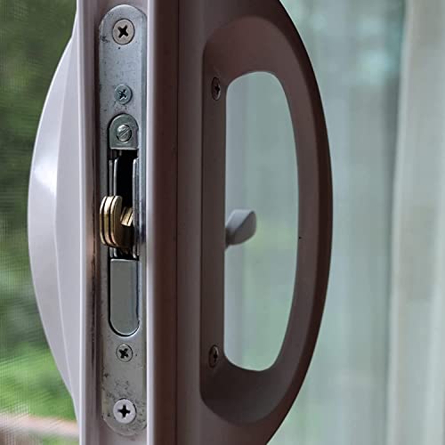 HauSun Mortise Lock with 45 Degree Keyway and Round Faceplate,Adjustable,Spring-Loaded Hook Latch Replacement for Sliding Patio Doors Constructed of Wood, Aluminum and Vinyl, 4-5/8"