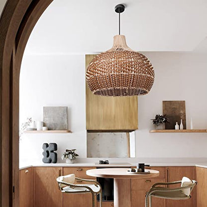 Arturesthome 19.68" Wicker Chandelier Coffee,Boho Basket Rattan Pendant Lighting Fixtures,Large Natural Woven Hanging Ceiling Lights Lamp Shade for Kitchen Island - size: 50cmx45cm