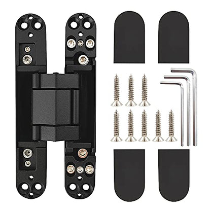 Invisible Hinges Concealed Door Hinge Heavy Duty Hidden Hinge 3-D Adjustable - Black -1 Pair - color: 6"_Black_2 Pack