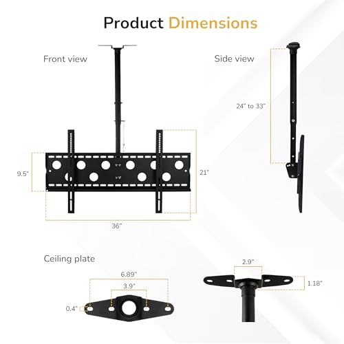 Mount-It! Ceiling TV Mount for 42–98 Inch TVs – Full Motion Swivel, Tilt & Height Adjustable Bracket, 220 lb Heavy-Duty Capacity, VESA 800x450, Sloped Ceilings & Corners – Home & Commercial Use - size: Large Single