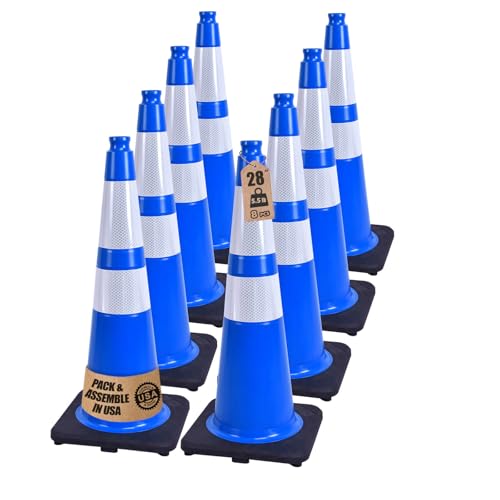 8-Pack Blue Reflective Traffic Cones 28" - Road Safety - color: Blue, size: 28inch