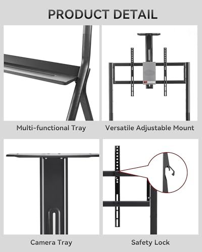 Smart Board Stand with Camera Tray Fits 42"-75" Screens, Interactive Whiteboard Stand with 360° Rotating Wheels Holds 300LBS, Height Adjustable,Mobile Stand for Home, Office & Classroom - size: For 42"-75" Smart Board