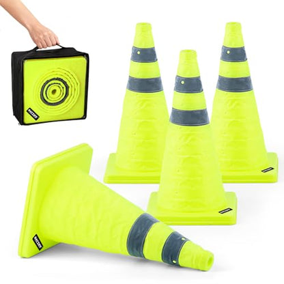 BATTIFE 4 Pack 18 Inch Collapsible Traffic Cones, Lime Green Safety Cones - color: Lime Green, size: 18inch