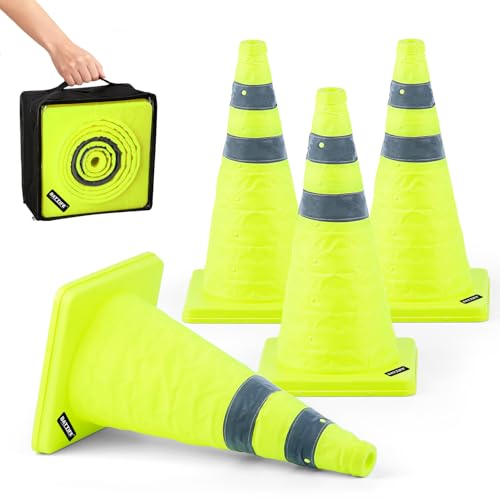 BATTIFE 4 Pack 18 Inch Collapsible Traffic Cones, Lime Green Safety Cones - color: Lime Green, size: 18inch