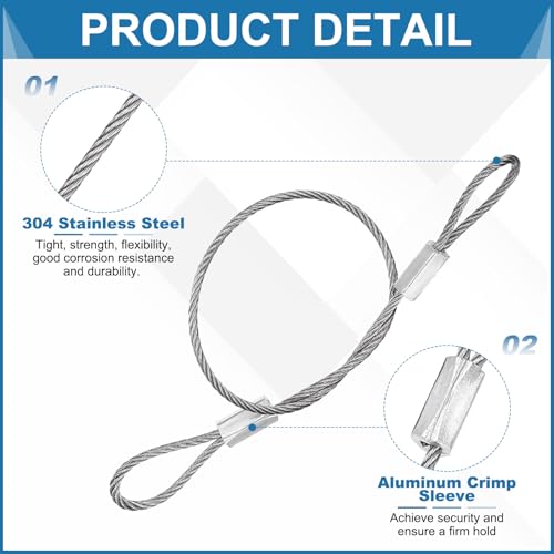 PATIKIL 1.5mmD x 8" L Outdoor Travel Security Cable, 5PCS 304 Stainless Steel Safety Wire Rope Luggage Anti-Theft Cable with Loop Ends for Bike Motorcycle Home Decoration, Silver - size: 0.06 in D x 8 in L