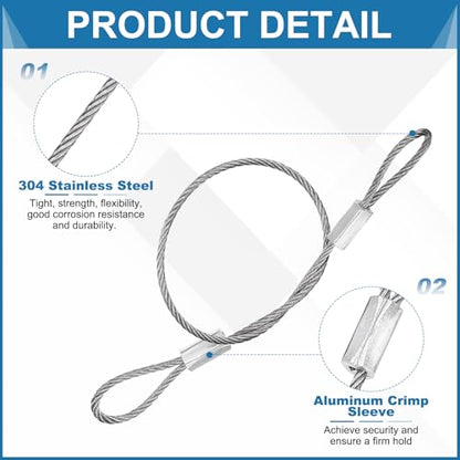 PATIKIL 1.5mmD x 8" L Outdoor Travel Security Cable, 5PCS 304 Stainless Steel Safety Wire Rope Luggage Anti-Theft Cable with Loop Ends for Bike Motorcycle Home Decoration, Silver - size: 0.06 in D x 8 in L