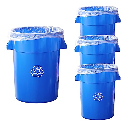 Set of 4 Round Commercial Trash Can 44 Gallon, Industrial Recycling Bin, Durable Garbage Can, Safe Food Container, Ingredient Bin (Blue/Sticker) - color: Blue/Sticker