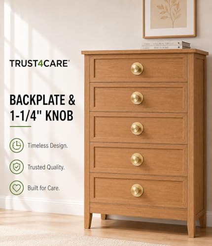 trust4care 4-Pack 2.3" Brushed Gold Backplates of Bifold Closet Door Knob - color: Brushed Brass, size: Set of 4