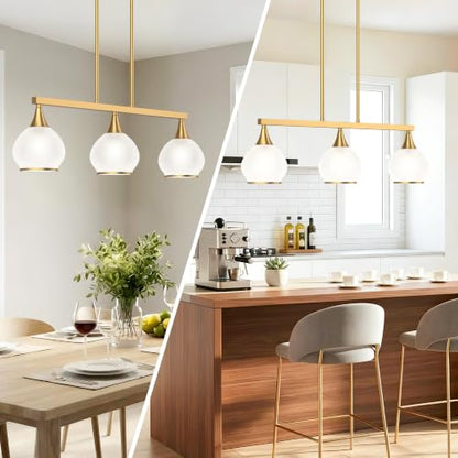 Phaosio Brushed Gold Kitchen Island Linear Pendant Light, 3-Light - color: Gold (White Glass Shades), size: 3-Light