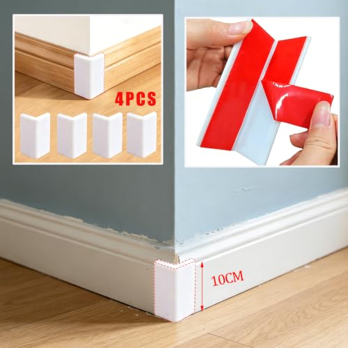 White Self Adhesive Rubber Corner Protectors, Thickened Proofing Cushion Guards for Baseboard, Wall, Furniture(4PCS)