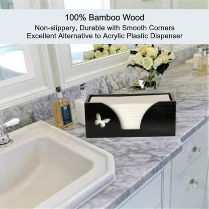 Countertop Paper Towel Dispenser With Engraved Butterfly - Compatible With C-Fold, Multifold, Trifold & Z Fold Hand Napkins 10.5" x 4.0" or Smaller - Black Bamboo - color: Black