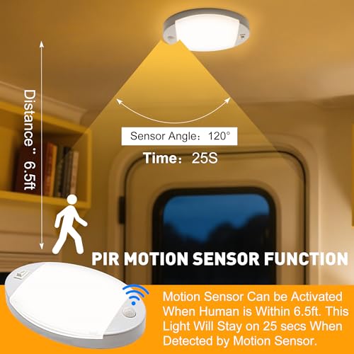 Facon Oval RV Motion Sensor Light - 4W 280LM Warm White (3400K) 12V RV Interior Lighting, LED Ceiling Dome Lights for RV Camper Motorhome Boat - size: Switch with Motion Sensor, 1 Pack