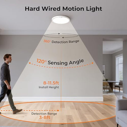 Annaror Motion Sensor Ceiling Light with Remote, Wired Motion Sensor Light Indoor 3000K 4000K 5000K, 2000K Nightlight 1800LM Dimmable Motion Activated Light with Timer for Hallway Closet Stairs - size: 1pc 8.7in