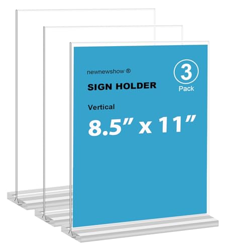 newnewshow 8.5x11 Acrylic Sign Holder 3 Pack Vertical Double-Sided Display (Optional 8.5x11 8.5x5.5 5x7 Horizontal and Vertical) - size: 3 Pack 8.5x11
