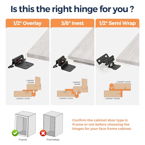 Matte Black Cabinet Hinges, 1/2 Inch Overlay, 4 Pack(2 Pairs) - color: Matte Black