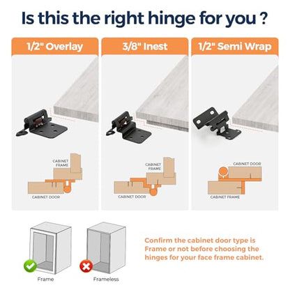 Matte Black Cabinet Hinges, 1/2 Inch Overlay, 4 Pack(2 Pairs) - color: Matte Black