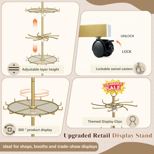 Flenpptly 5-Tier Rotating Display Stand with Round Storage Trays, Gold - color: Gold