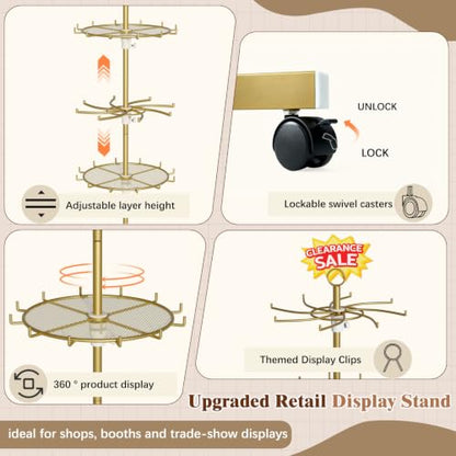 Flenpptly 5-Tier Rotating Display Stand with Round Storage Trays, Gold - color: Gold