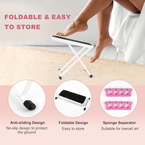 Pedicure Foot Rest, Non-Slip Foot Stand with Toe Separator, White - color: White