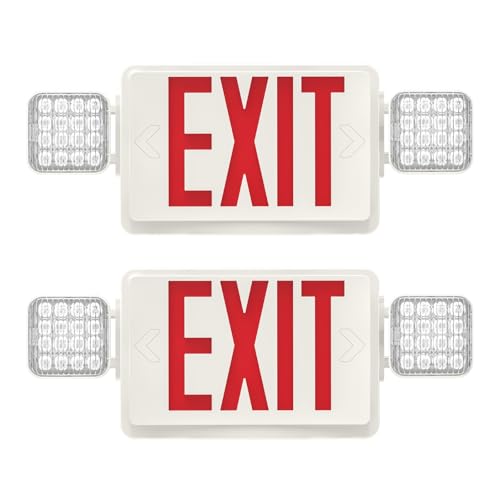 2 Packs LED Red Exit Sign Light Combo with Battery Backup, Red Exit Sign with Emergency Lights, LED Emergency Exit Light with Battery Backup, UL Listed, AC 120/277VC. - size: 2 PACK-N