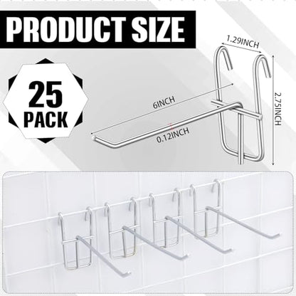 Moxweyeni 25 Pack Grid Wall Hooks, 6 Inch Silver Gridwall Hanger - color: Silver, size: 6 Inch