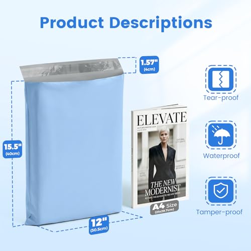 Metronic Poly Mailers 12x15.5 50PC Shipping Bags for Clothing Light Blue - color: Light Blue, size: 12x15.5 50PC