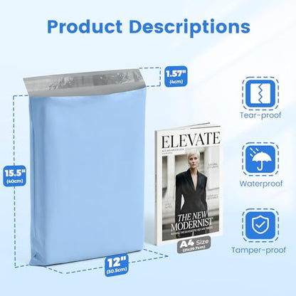 Metronic Poly Mailers 12x15.5 500PC Bulk Shipping Bags for Small Business - color: Light Blue, size: 12x15.5 500PC