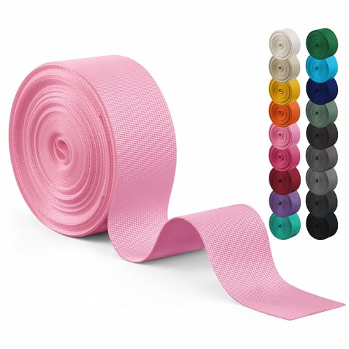 Polyester Webbing Strap 17+Colors – 1"&1.5"&2" – 10 Yards Heavy Duty Webbing Roll, Flat Webbing Strap for Indoor&Outdoor Gear, DIY Crafting, Repairing - color: Light pink, size: 2"-10yards
