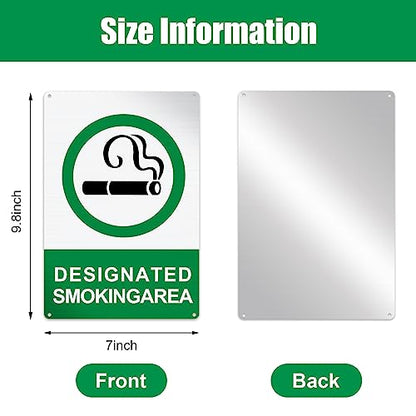 Therwen 4 Pack Designated Smoking Area Sign 7 x 10 Inch Aluminum Reflective Signs Outdoor Metal Signs for Yard Indoor Home Business, Rustproof UV Protected Weatherproof, Green, Black and White