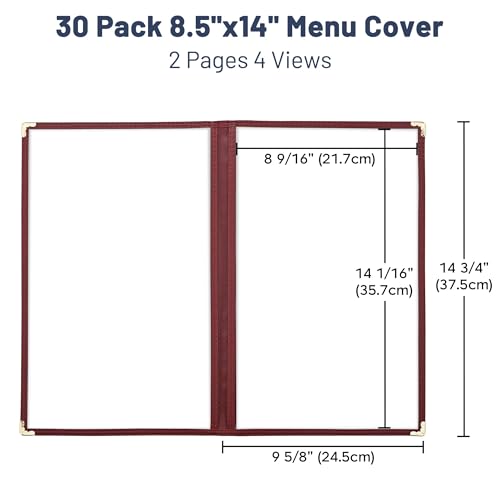 WeChef 30 Pack Restaurant Menu Covers Red 8.5x14" Double Stitched 2 Pages 4 - size: 8.5" x 14" - Book - 4 Views
