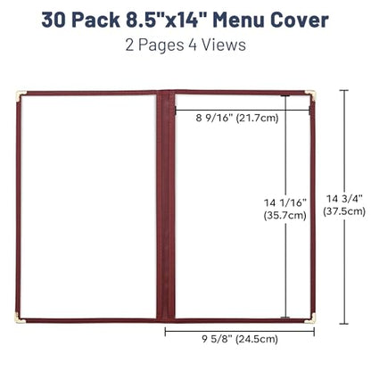 WeChef 30 Pack Restaurant Menu Covers Red 8.5x14" Double Stitched 2 Pages 4 - size: 8.5" x 14" - Book - 4 Views