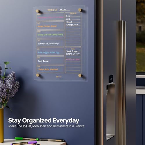 Yeoux Clear Glass Golden Weekly & Menu Dry Erase Calendar Board 15“x11 - color: Clear, size: 11"W x 15"H