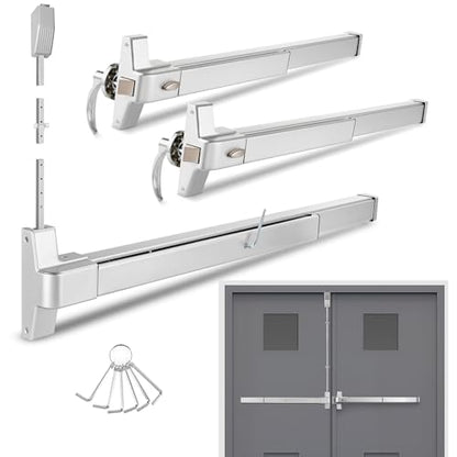 IRONWALLS 32" Panic Bar with Vertical Rod & 2-Pack 27.5" Commercial Door Push Bar Panic Exit Device with Door Lever Keyed Different, Heavy Duty Stainless Steel Panic Exit Hardware for Double Doors
