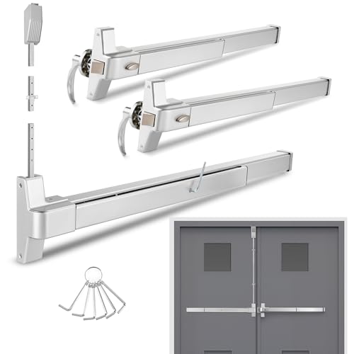 IRONWALLS 32" Panic Bar with Vertical Rod & 2-Pack 27.5" Commercial Door Push Bar Panic Exit Device with Door Lever Keyed Different, Heavy Duty Stainless Steel Panic Exit Hardware for Double Doors