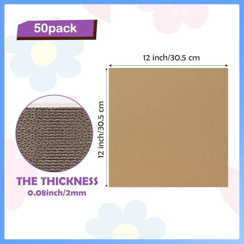RLAVBL 50 Pack 12x12 Corrugated Cardboard Sheets, Flat Cardboard Inserts for Shipping, Mailing, Packing, DIY Crafts - color: Brown-50 Pack, size: 12x12