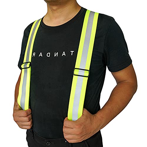 MELOTOUGH Reflective Safety Suspenders|Work Suspenders with Hi Viz Reflective Strip Hold Up Tool Belt Suspenders - color: Reflective Green, size: Y BACK